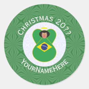 Pegatina Redonda Ángel de Navidad brasileño Bandera Personalizada 