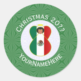 Pegatina Redonda Ángel de Navidad de Bandera Mexicana Personalizado