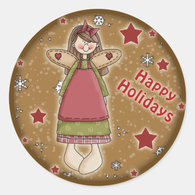 Pegatina Redonda Ángel de Navidades caprichosos (Anverso)