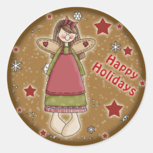 Pegatina Redonda Ángel de Navidades caprichosos
