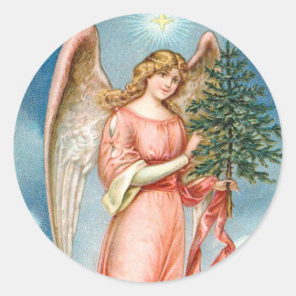 Pegatina Redonda Ángel de Navidades encantadores