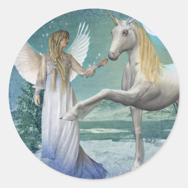 Pegatina Redonda Ángel de nieve (Pegatinas) (Anverso)