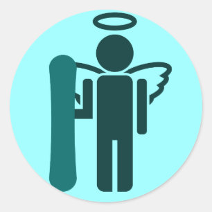 Pegatina Redonda ángel de snowboard