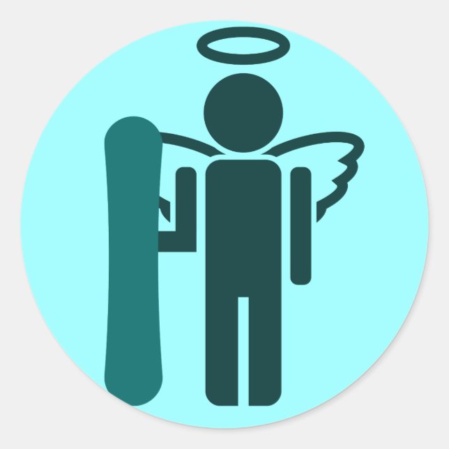 Pegatina Redonda ángel de snowboard (Anverso)