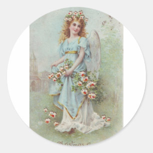 Pegatina Redonda Ángel del navidad del vintage