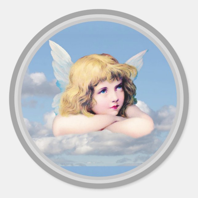 Pegatina Redonda Ángel descansando en una nube (Anverso)