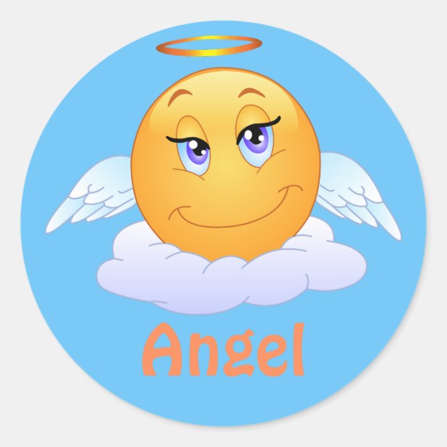 Pegatina Redonda Angel Emoji Emoticon Personalizado Face (Anverso)