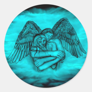 Pegatina Redonda Ángel Eros en el amor, diseño negro y verde