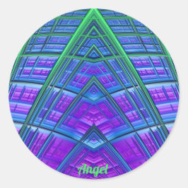 Pegatina Redonda ¡ANGEL ~ Guay! Geométrico verde azul púrpura ~