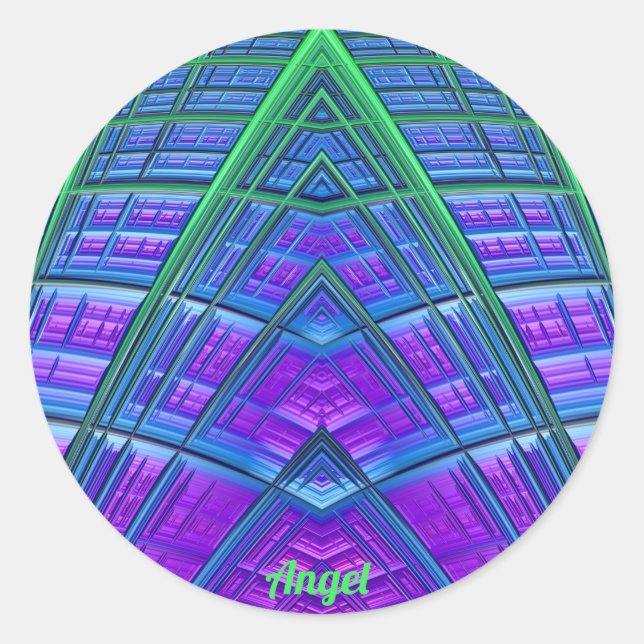 Pegatina Redonda ¡ANGEL ~ Guay! Geométrico verde azul púrpura ~ (Anverso)