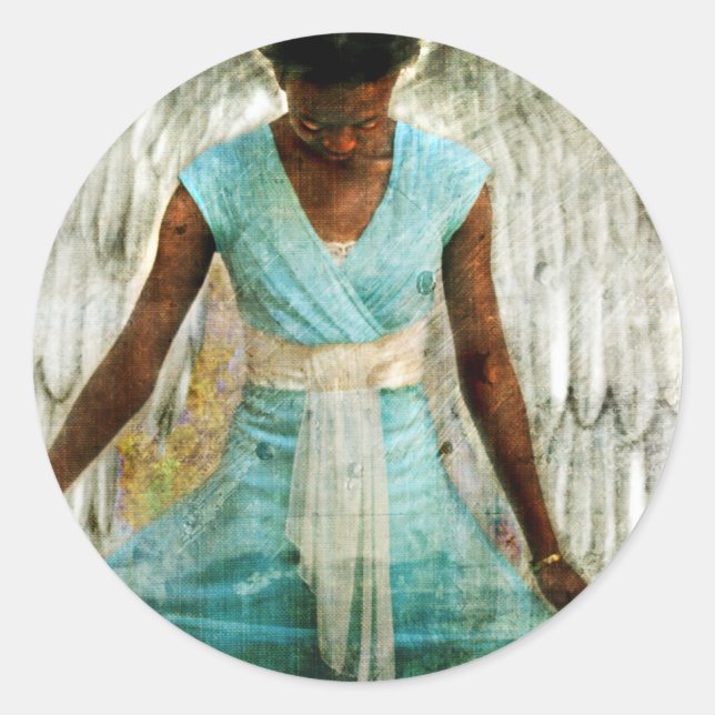 Pegatina Redonda Ángel humilde (Anverso)