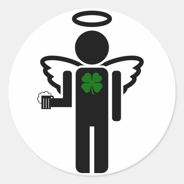 Pegatina Redonda ángel irlandés. (Anverso)