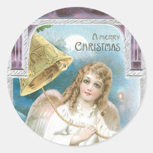 Pegatina Redonda Ángel navidad con Campana