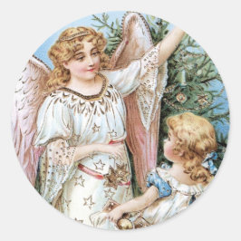 Pegatina Redonda Ángel navidad con niño