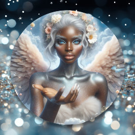 Pegatina Redonda Ángel negro con ojos azules