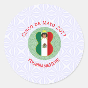 Pegatina Redonda Ángel personalizado del Cinco de Mayo Mexicano