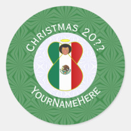 Pegatina Redonda Angel Personalizado Navidades de Bandera de México