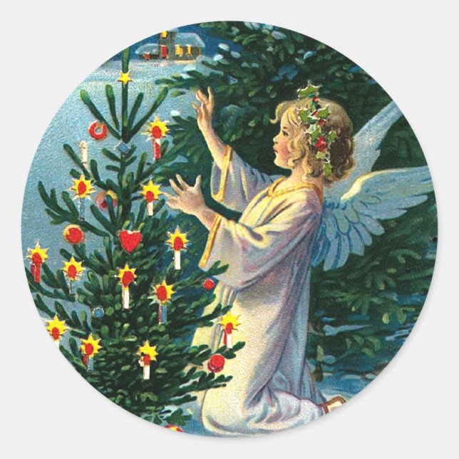 Pegatina Redonda Ángel que adorna el árbol de navidad 2 (Anverso)