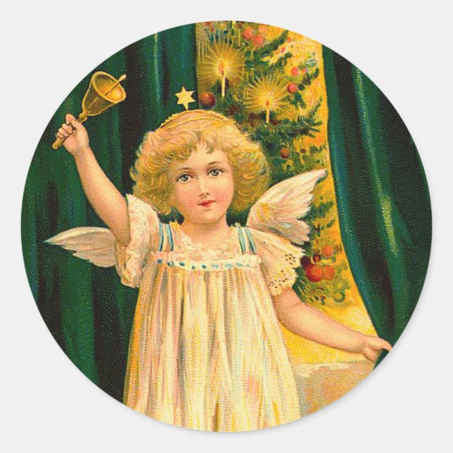Pegatina Redonda Angel ringing the bell for Christmas time (Anverso)
