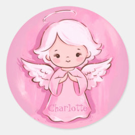 Pegatina Redonda Ángel Rosa Adorable Para Hija