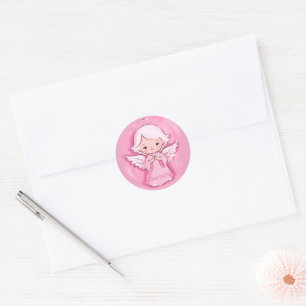 Pegatina Redonda Ángel Rosa Adorable Para Hija