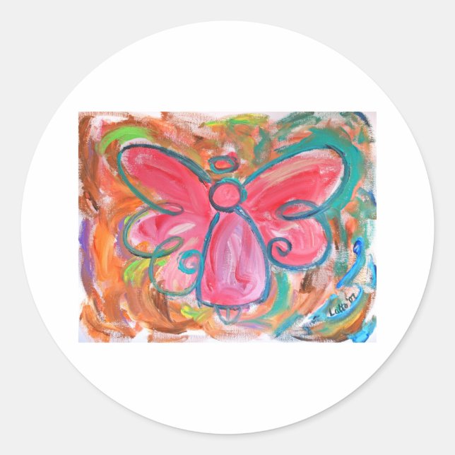 Pegatina Redonda ángel rosa para hojas de otoño (Anverso)