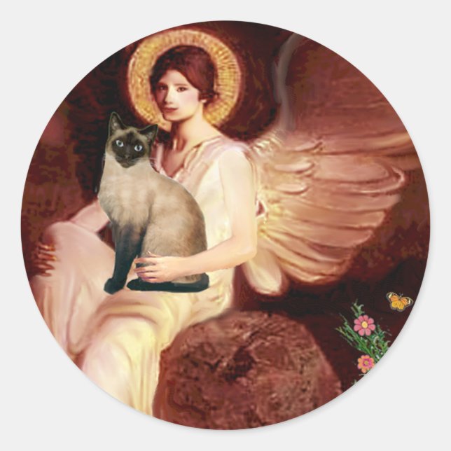 Pegatina Redonda Ángel sentado - Punto de foca gato siamés (Anverso)