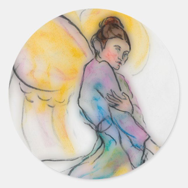 Pegatina Redonda ángel suave (Anverso)