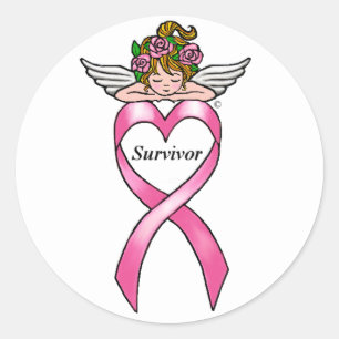 Pegatina Redonda Ángel "superviviente" del cáncer de mama