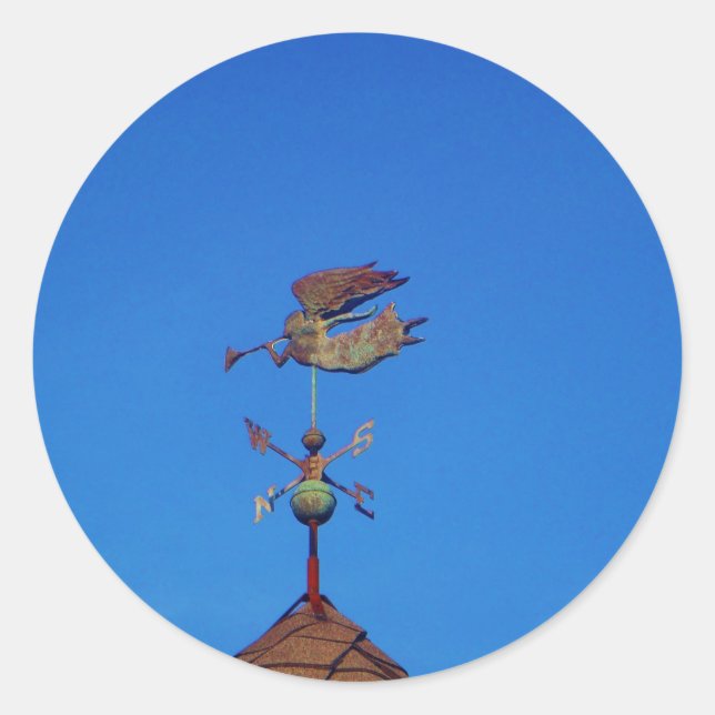 Pegatina Redonda Ángel Weather Vane Bright Blue Sky (Anverso)