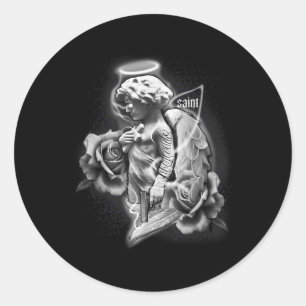 Pegatina Redonda Angel X Saint X Rosas Tattoo