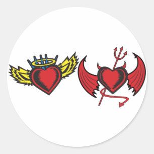 Pegatina Redonda Ángel y corazones malvados