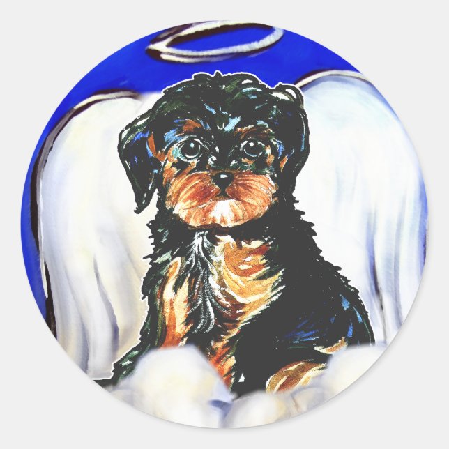 Pegatina Redonda Angel Yorkie Poo (Anverso)