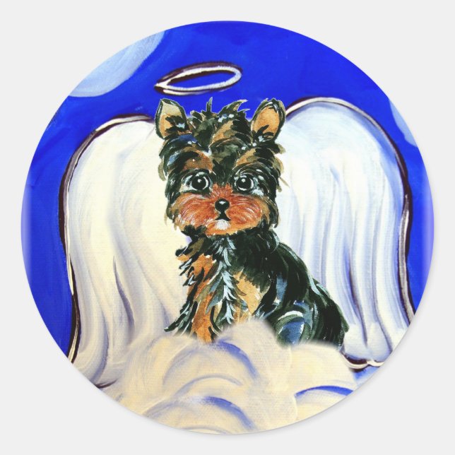 Pegatina Redonda Angel Yorkie Poo (Anverso)