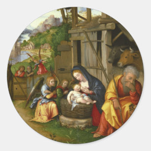 Pegatina Redonda Ángeles c1515 de la natividad y del niño