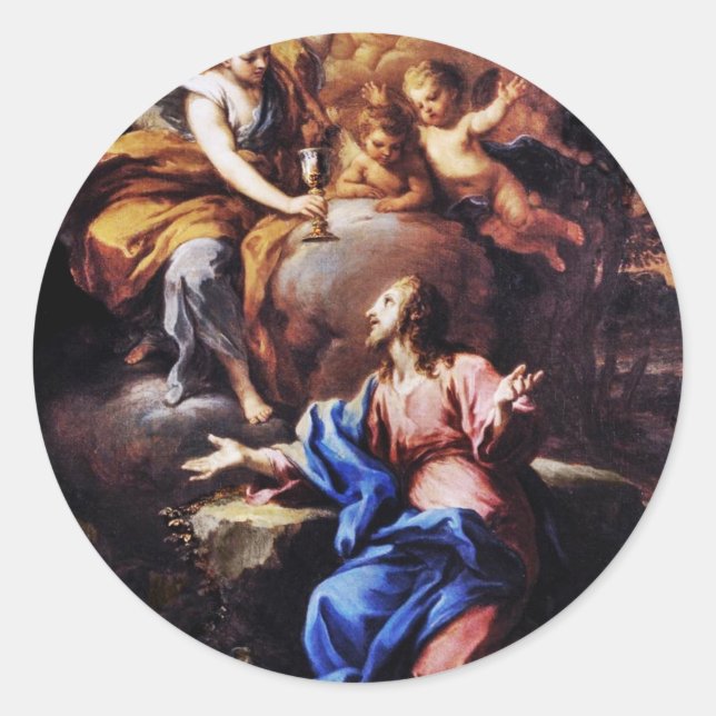 Pegatina Redonda Ángeles con Jesús en el jardín (Anverso)