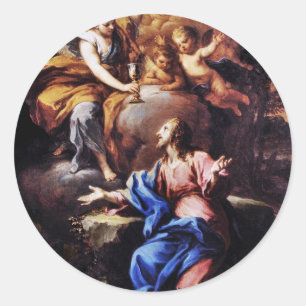 Pegatina Redonda Ángeles con Jesús en jardín