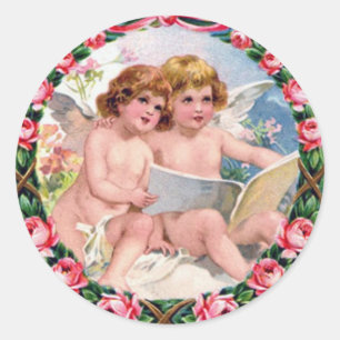 Pegatina Redonda Ángeles del el día de San Valentín del vintage