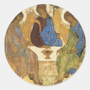 Pegatina Redonda Ángeles en la trinidad de Mamre