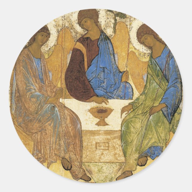 Pegatina Redonda Ángeles En La Trinidad Mamre (Anverso)