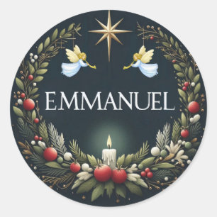 Pegatina Redonda Ángeles Navidades de Emmanuel