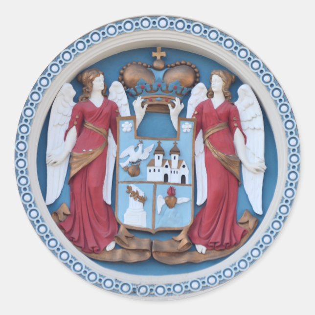 Pegatina Redonda ángeles ortodoxos sellan símbolo de religión stucc (Anverso)