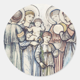 Pegatina Redonda Ángeles y niños de Sir Edward Burne–Jones