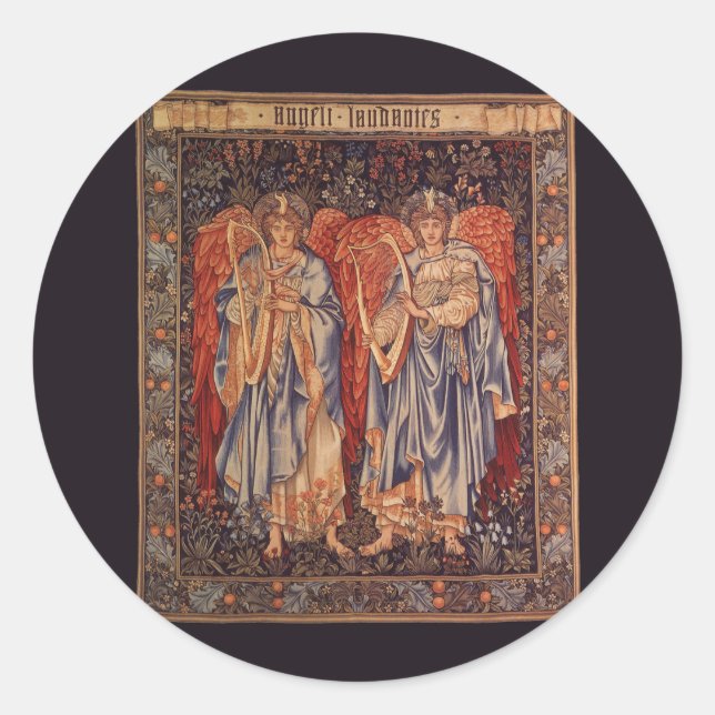 Pegatina Redonda Angeli Laudantes de Sir Edward Coley Burne Jones (Anverso)