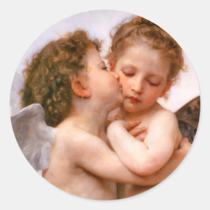 Pegatina Redonda Angels First Kiss, Bouguereau