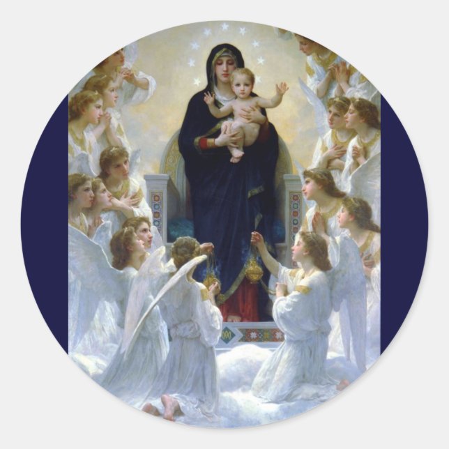 Pegatina Redonda Angels madona baby christis religión nubes (Anverso)