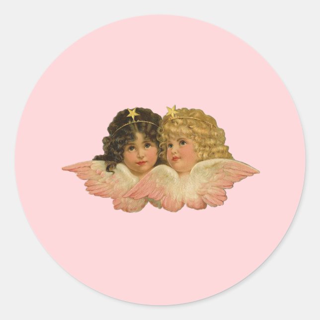 Pegatina Redonda Angels victorianos Rubor Pink (Anverso)