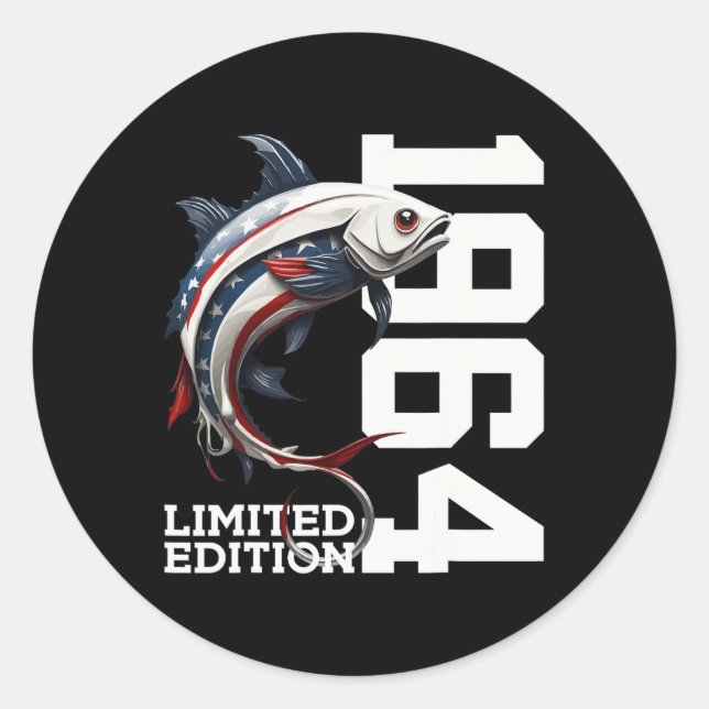 Pegatina Redonda Angler 61st Birthday Fishing Limited Edition 1964 (Anverso)