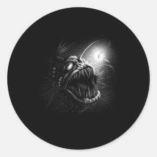 Pegatina Redonda Angler Fish Deep Sea Fisher See Ocean