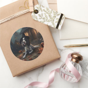 Pegatina Redonda Anglo Springer Spaniel calabazas Halloween Scary